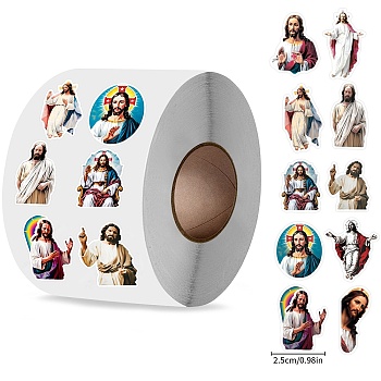 Roll Stickers, 10 Different Designs Decorative Sealing Stickers, Jesus, Mixed Color, 30x25mm