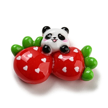 Panda Theme Opaque Resin Decoden Cabochons, Imitation Food, Panda with Strawberry, FireBrick, 20x30x8.5mm