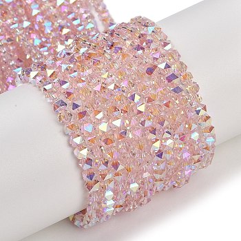 Electroplate Glass Beads Strands, Pearl Luster Plated, Faceted, Star, Pink, 3x4x4mm, Hole: 1mm, about 98pcs/strand, 12.60''(32cm)