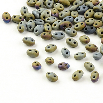 2-Hole Seed Beads, Czech Glass Beads, Gray Plated, 5x3.5x3mm, Hole: 0.5mm, about 5850pcs/bag, 450g/bag