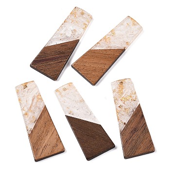 Opaque Resin & Walnut Wood Pendants, with Glitter Powder, Trapezoid, White, 49x19x3.5mm, Hole: 2mm