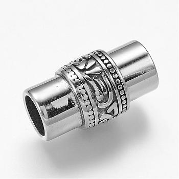 304 Stainless Steel Magnetic Clasps with Glue-in Ends, Column, Antique Silver, 25x14mm, Hole: 8.5mm