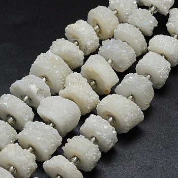 Natural Druzy Quartz Crystal Beads Strands, Solar Quartz, Dyed, Nuggets, White, 12~26x6~17mm, Hole: 1~2mm, about 14~16pcs/strand, 7.9~8.3 inch(20~21cm)