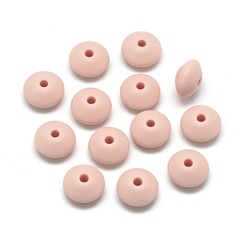 Food Grade Eco-Friendly Silicone Beads, Chewing Beads For Teethers, DIY Nursing Necklaces Making, Rondelle, Dark Salmon, 12x6~7mm, Hole: 2mm