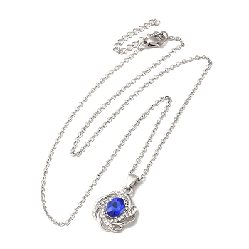 Rhinestone Flower Pandant Necklace with Cable Chains, Alloy Jewelry for Women, Platinum, 18.46 inch(46.9cm)