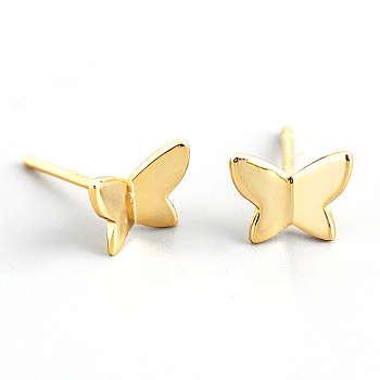 925 Sterling Silver Butterfly Stud Earrings, Delicate and Charming, Golden, 6x8mm