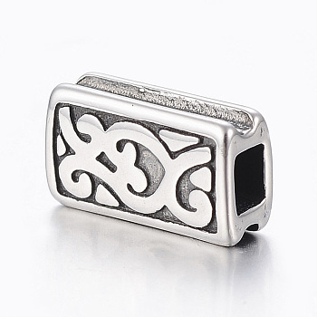 316 Surgical Stainless Steel Slide Charms, Rectangle, Antique Silver, 11x6.5x4mm, Hole: 2x3mm