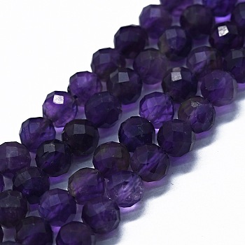 Natural Amethyst Beads Strands, Faceted(64 Facets), Round, 6mm, Hole: 0.8mm, about 62~67pcs/strand, 15.16~15.55 inch(38.5~39.5cm)