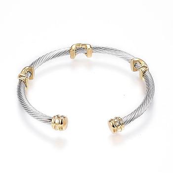 316 Surgical Stainless Steel Torque Cuff Bangles, Golden & Stainless Steel Color, 2 inchx2-3/8 inch(52x59mm)