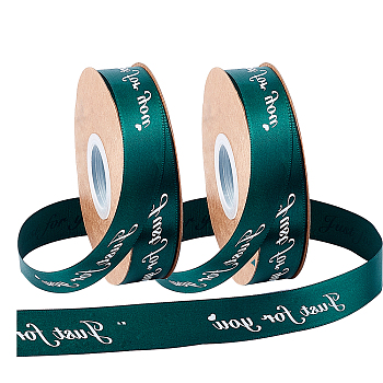 Polyester Ribbon, with Word Printed, Just for you, Dark Green, 1 inch(25mm), about 45m/roll