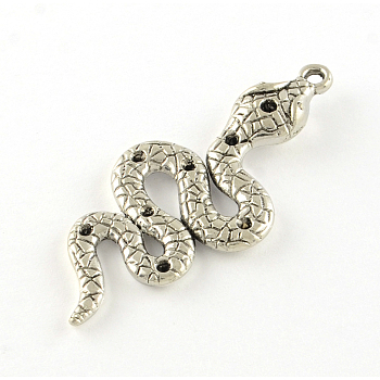 Tibetan Style Alloy Pendant Rhinestone Settings, Snake, Cadmium Free & Lead Free, Antique Silver, Fit For 1.5mm Rhinestone, 49.5x21.5x5mm, Hole: 2mm, about 156pcs/1000g