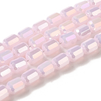 Electroplate Glass Beads Strands, Faceted, AB Color, Column, Pink, 4x5~6mm, Hole: 1mm, about 80pcs/strand, 18.11''(46cm)