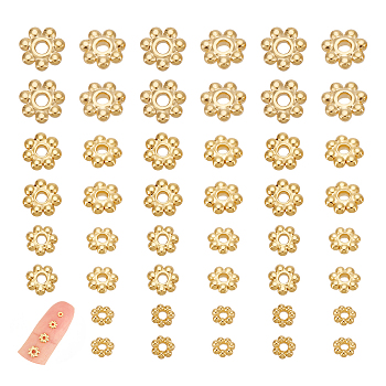 304 Stainless Steel Spacer Beads, Flower, Real 18K Gold Plated, 3~6x1~1.5mm, Hole: 1~1.4mm, 15pcs/style, 4 Styles, 60pcs