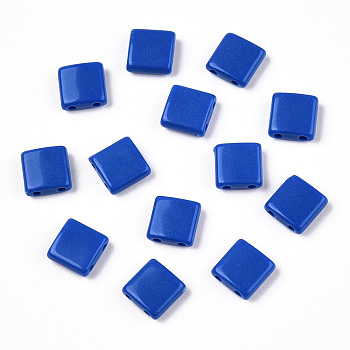 Opaque Acrylic Slide Charms, Square, Blue, 5.2x5.2x2mm, Hole: 0.8mm.