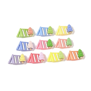 Opaque Resin Decoden Cabochons, Tent with Tree, Mixed Color, 8.5x23.5x6mm