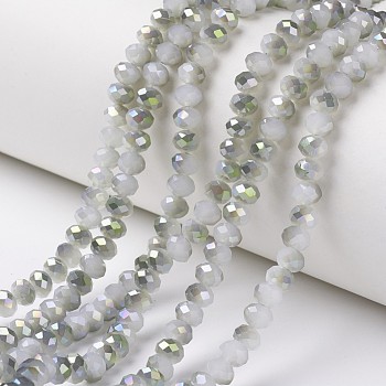 Electroplate Glass Beads Strands, Imitation Jade Beads, Pearl Luster Plated, Half Green Plated, Faceted, Rondelle, Gainsboro, 2x1.5mm, Hole: 0.4mm, about 195pcs/strand, 11 inch(27.5cm)