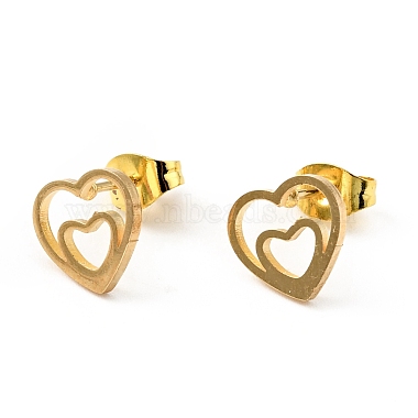 Double Heart Stud Earrings with 316 Stainless Steel Pins and Crystal Rhinestone Pendant(SJEW-F218-02G)-2