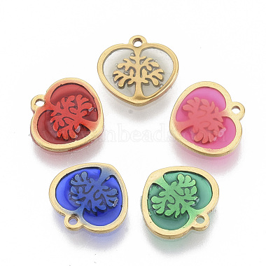 Golden Mixed Color Heart Stainless Steel+Epoxy Resin Charms