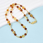 Natural Amber Flat Round and Round Beaded Necklaces, with Glass Seed Beads and Yellow Plastic Screw Clasps, 21.26 inch(54cm)(NJEW-T019-11)