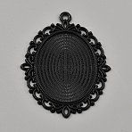 Oval Alloy Cabochon Pendants Settings Making, Cameo  Cabochons, Black, 60.5x47x2.5mm, Hole: 2.2mm(DIY-WH20002-21B)