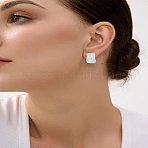 1 Pair Alloy Enamel Stud Earrings, with 925 Sterling Silver Pins, C-Shaped, Golden, 18x12mm(EJEW-LP0007-066)