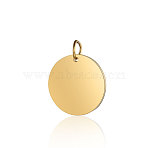 Ion Plating(IP) 304 Stainless Steel Pendants, with Jump Ring, Mirror Polished Finish, Flat Round Charm, Stamping Blank Tag, Golden, 12x1mm, Hole: 3.5mm(STAS-I311-32D-G)