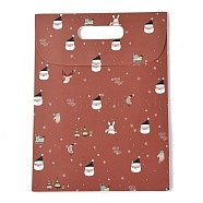 Christmas Themed Pattern Rectangle Kraft Paper Flip Bags, with Handle, Gift Bags, Shopping Bags, Indian Red, 24x10.5x32cm(CARB-L008-02L-01)