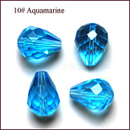 Imitation Austrian Crystal Beads, Grade AAA, K9 Glass, Faceted, Drop, Deep Sky Blue, 10x12mm, Hole: 0.9~1.5mm(SWAR-F062-12x10mm-10)