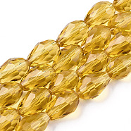 Glass Beads Strands, Faceted, Teardrop, Goldenrod, 11x8mm, Hole: 1mm, about 57~59pcs/strand, 26.38~26.77 inch(X-GLAA-R024-11x8mm-17)