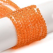 Transparent Glass Beads Strands, Faceted(32 Facets), Round, Dark Orange, 3~3.5mm, Hole: 0.6mm, about 174~175pcs/strand, 21.18~21.34 inch(53.8~54.2cm)(EGLA-A035-T3mm-D05)