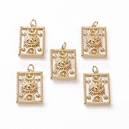 Natural Shell Pendants, with Brass Findings, Rectangle with Eye & Moon & Star, Golden, 24.5x16.5x4.5mm, Jump Ring: 5.5x1mm, Hole: 3.5mm(KK-C100-01G)