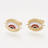 Brass Stud Earrings, with Enamel and Ear Nuts, Eye, Golden, Red, 10x15mm, Pin: 0.7mm(EJEW-S201-177A)