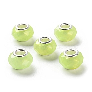 Pearlized Resin European Beads, Faceted Rondelle Large Hole Beads, with Platinum Tone Alloy Double Cores, Green Yellow, 13.5x9mm, Hole: 5mm(RESI-M001-01F)