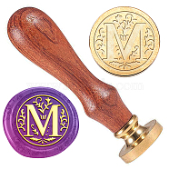 Wax Seal Stamp Set, Golden Tone Sealing Wax Stamp Solid Brass Head, with Retro Wood Handle, for Envelopes Invitations, Gift Card, Letter M, 83x22mm, Stamps: 25x14.5mm(AJEW-WH0208-1001)