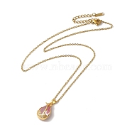 Pink Cubic Zirconia Pendant Necklace, Golden Brass Jewelry for Women, Teardrop Pattern, Teardrop: 18.5x11.5x7.5mm, 16.54 inch(42cm)(NJEW-H161-01G)