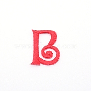 Computerized Embroidery Cloth Iron on/Sew on Patches, Costume Accessories, Appliques, Letter, Red, Letter.B, 25x19x1.4mm(DIY-TAC0007-90B)