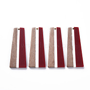 Resin & Walnut Wood Pendants, Trapezoid, Dark Red, 49x19x3mm, Hole: 2mm(RESI-S389-073A-A04)