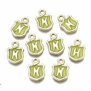 Alloy Enamel Charms, Cadmium Free & Lead Free, Shield with Initial Letters, Light Gold, Letter.N, 14x10x2mm, Hole: 2mm(ENAM-T012-03N-RS)