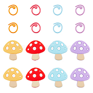 Mushroom Silicone Knitting Needle Point Protectors, Knitting Needle Stoppers with Zinc Alloy Stitch Markers, Mixed Color, Markers: 1.45x0.1cm, 8pcs, Stoppers: 2.85x2.8x0.9cm, Hole: 2mm, 8pcs(DIY-DC0002-46)