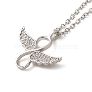 Brass Rhinestone Pendant Necklaes, Stainless Steel Necklaces, Wings, Stainless Steel Color, 16.61 inch(42.2cm)(NJEW-M210-03P)