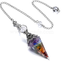 Gemstone & Resin Hexagonal Pointed Dowsing Pendulums, Cone, Antique Silver, 250mm(PW-WG7D05E-05)