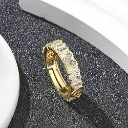 Rack Plating Brass Micro Pave Clear Cubic Zirconia Adjustable Finger Rings for Women, Long-Lasting Plated, Heart, Real 18K Gold Plated, 5mm, Inner Diameter: 17mm(RJEW-M028-82G)