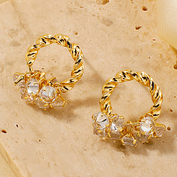 Chic Fashionable Luxe Women's Brass Rhinestone Twisted Stud Earrings, Golden, 21x17mm(LQ2144-1)