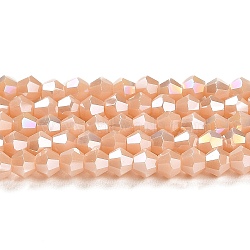 Opaque Solid Color Electroplate Glass Beads Strands, AB Color Plated, Faceted, Bicone, Misty Rose, 4x4mm, Hole: 0.8mm, about 87~98pcs/strand, 12.76~14.61 inch(32.4~37.1cm)(X1-GLAA-F029-P4mm-A06)