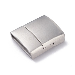 Tarnish Resistant Matte 304 Stainless Steel Rectangle Magnetic Clasps with Glue-in Ends, Stainless Steel Color, 23x21x7mm, Hole: 18.5x4mm(STAS-E089-41E)