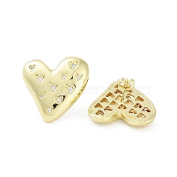 Heart Rack Plating Brass Micro Pave Cubic Zirconia Studs Earrings for Women, Long-Lasting Plated, Lead Free & Cadmium Free, Real 18K Gold Plated, 25.5x26mm(EJEW-B047-01G)