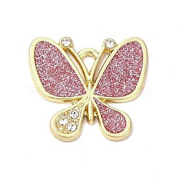 Alloy Enamel Pendants, with Glitter Powder and Rhinestone, Cadmium Free & Nickel Free & Lead Free, Golden, Butterfly Charm, Flamingo, 19x21.5x2mm, Hole: 1.8mm(ENAM-F144-14B)