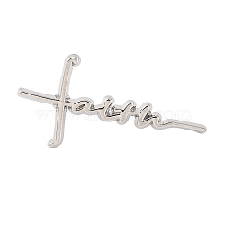 Faith Theme Zinc Alloy Brooch, for Clothes, Platinum, Word Faith, 39.5x20mm(JEWB-C035-02C-P)