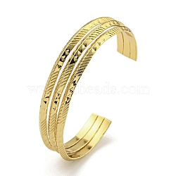 PVD Vacuum Plating 202 Stainless Steel Multi-strand Open Cuff Bangles for Women, Golden, Inner Diameter: 2-1/4x2 inch(5.65x5.1cm), 10.5~12.5mm(BJEW-M317-07A-G)