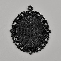 Oval Alloy Cabochon Pendants Settings Making, Cameo  Cabochons, Black, 60.5x47x2.5mm, Hole: 2.2mm(DIY-WH20002-21B)